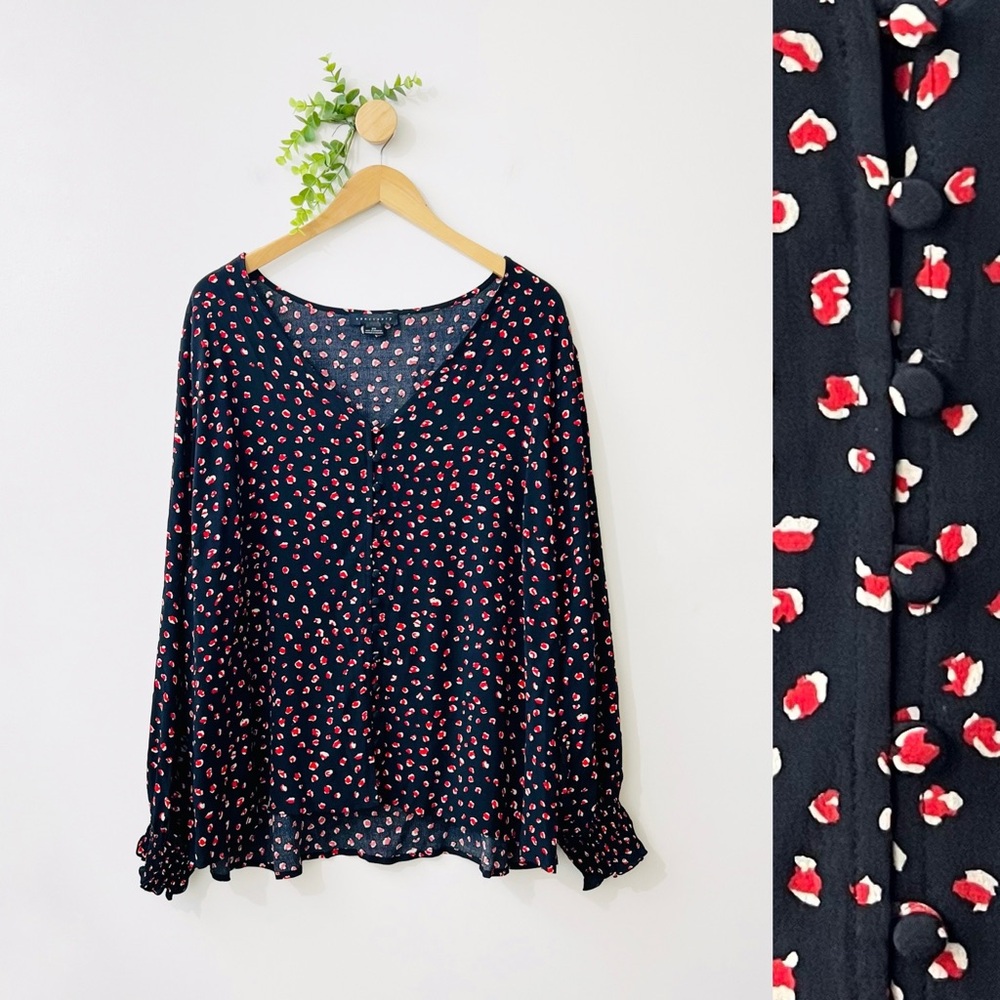 Sanctuary Black Red 100% Rayon Long Sleeve Button Front Blouse Plus Size